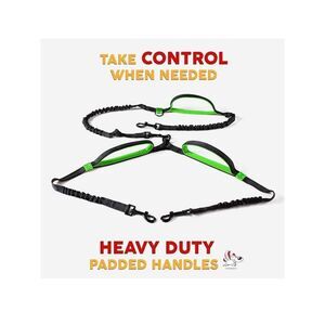 Pet Dreamland Hands-Free Double Leash for 2 Sm-Med Dogs 15-35 lbs Black Green